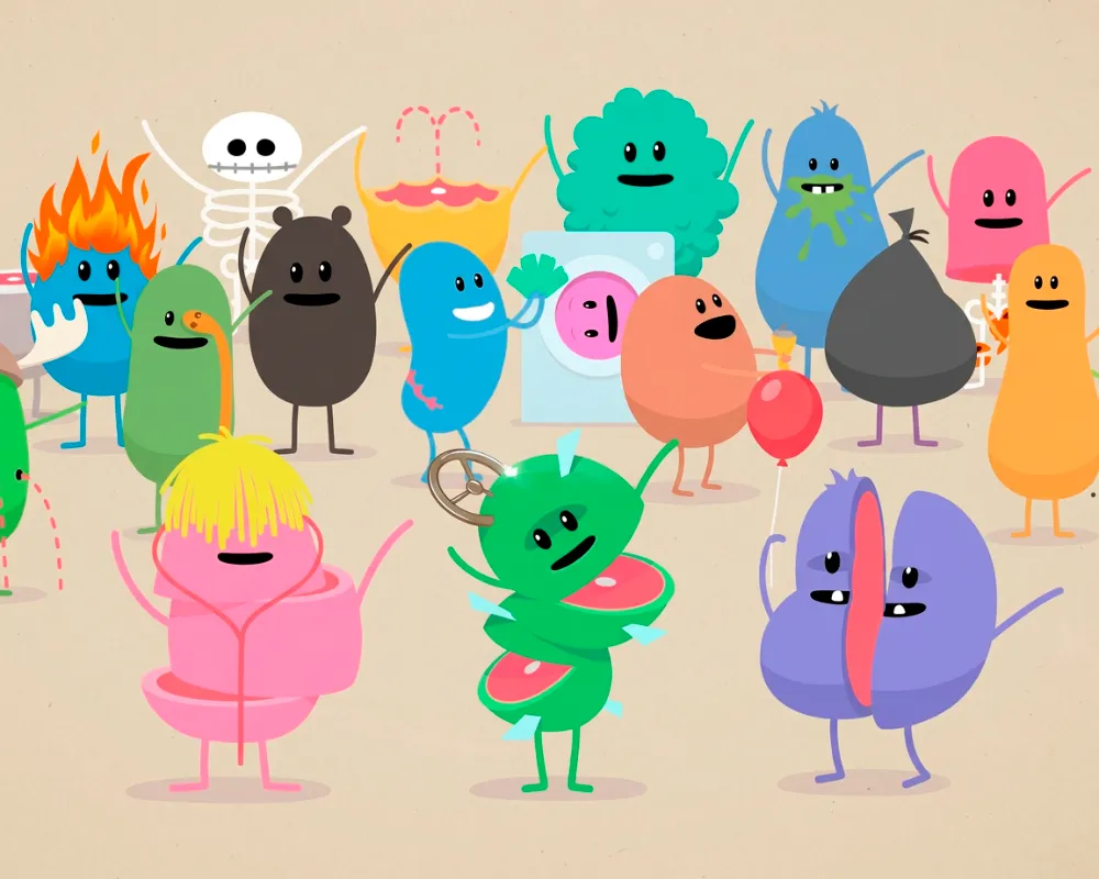 Coloridos personajes animados sufriendo accidentes absurdos en la campaña de seguridad ferroviaria Dumb Ways to Die.