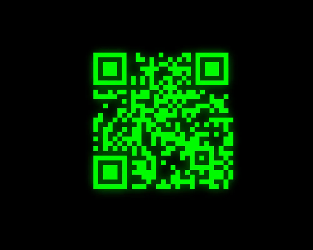 Un código QR flotando y cambiando de color sobre un fondo completamente negro.